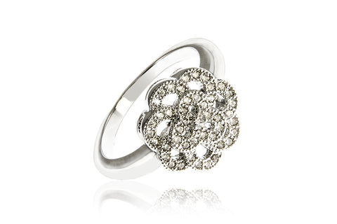 Prsten Silver Flower rhodiovaný se zirkony PR0027-055612