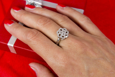 Prsten Silver Flower rhodiovaný se zirkony PR0027-055112