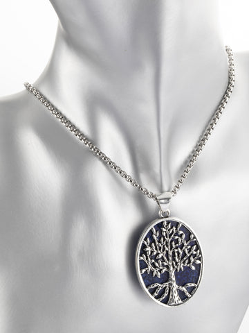 Exkluzivní přívěsek ve tvaru oválu s motivem stromu života s lapis lazuli  PK1131-1631