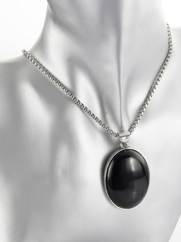 Exkluzivní přívěsek ve tvaru oválu s motivem stromu života s obsidiánem PK1134-1602