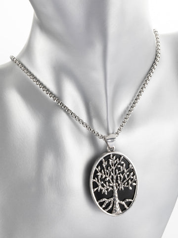 Exkluzivní přívěsek ve tvaru oválu s motivem stromu života s obsidiánem PK1134-1602