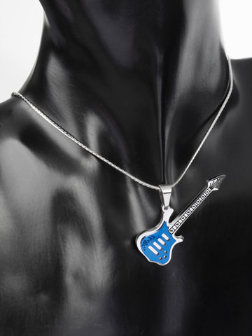 Exkluzivní přívěsek ve tvaru elektrické kytary z chirurgické oceli modré a stříbrné barvy  PK1218-0105