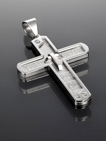 Krásný masivní přívěsek ve tvaru kříže s rytými detaily z chirurgické oceli PK1233-0112