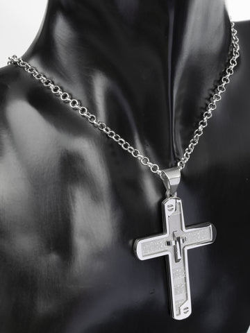 Krásný masivní přívěsek ve tvaru kříže s rytými detaily z chirurgické oceli PK1233-0112