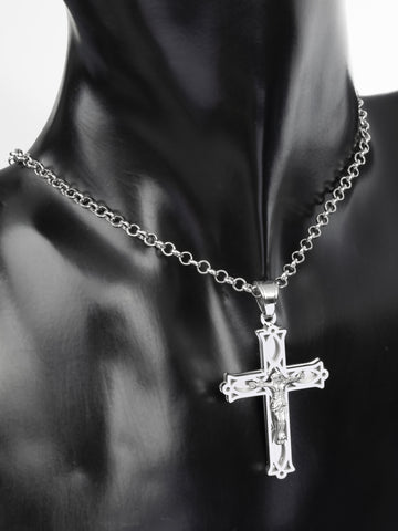 Krásný přívěsek ve tvaru kříže s Ježíšem z chirurgické oceli  PK1234-0112