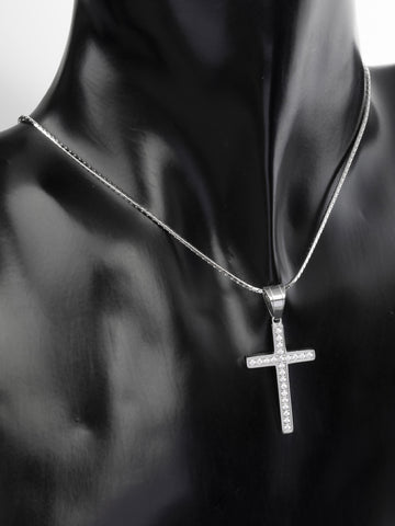Exkluzivní přívěsek ve tvaru úzkého kříže s čirými krystaly z chirurgické oceli  PK1236-0112