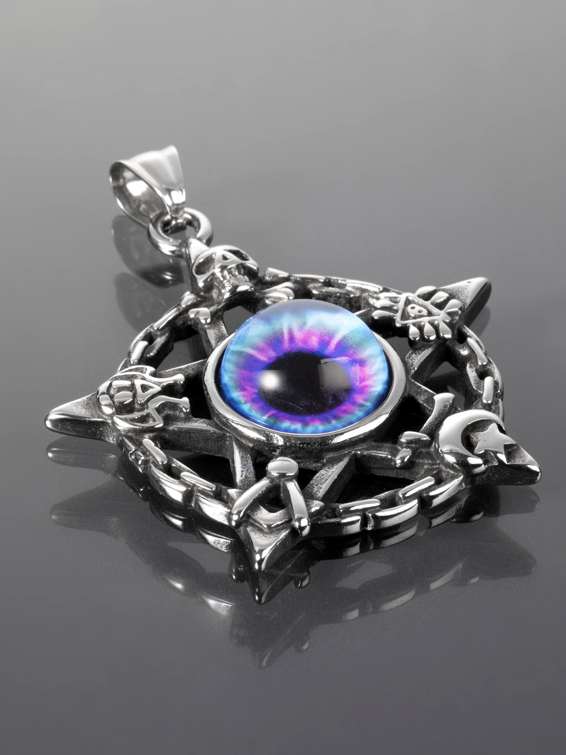 Krásný amulet z chirurgické oceli ve tvaru pentagramu s barevným okem  PK1369-0132
