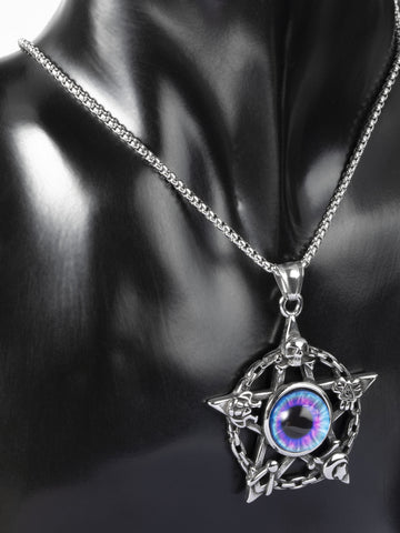 Krásný amulet z chirurgické oceli ve tvaru pentagramu s barevným okem  PK1369-0132