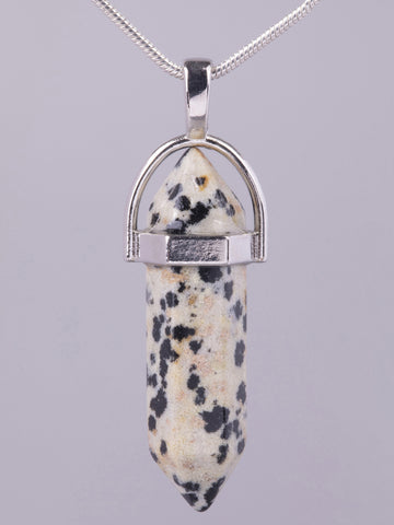 Exkluzivní amulet ve tvaru kyvadla z jaspisu dalmatin PK1390-0118