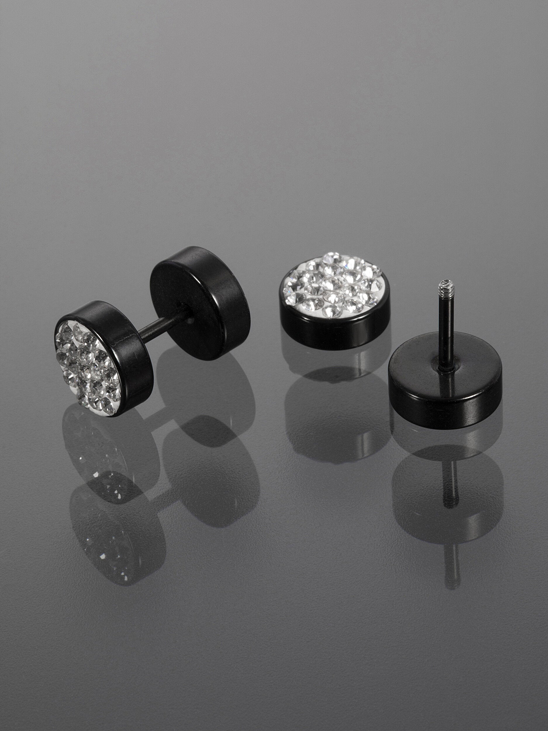 Náušnice z chirurgické oceli -  falešný plug s krystalky  NE2383-0102
