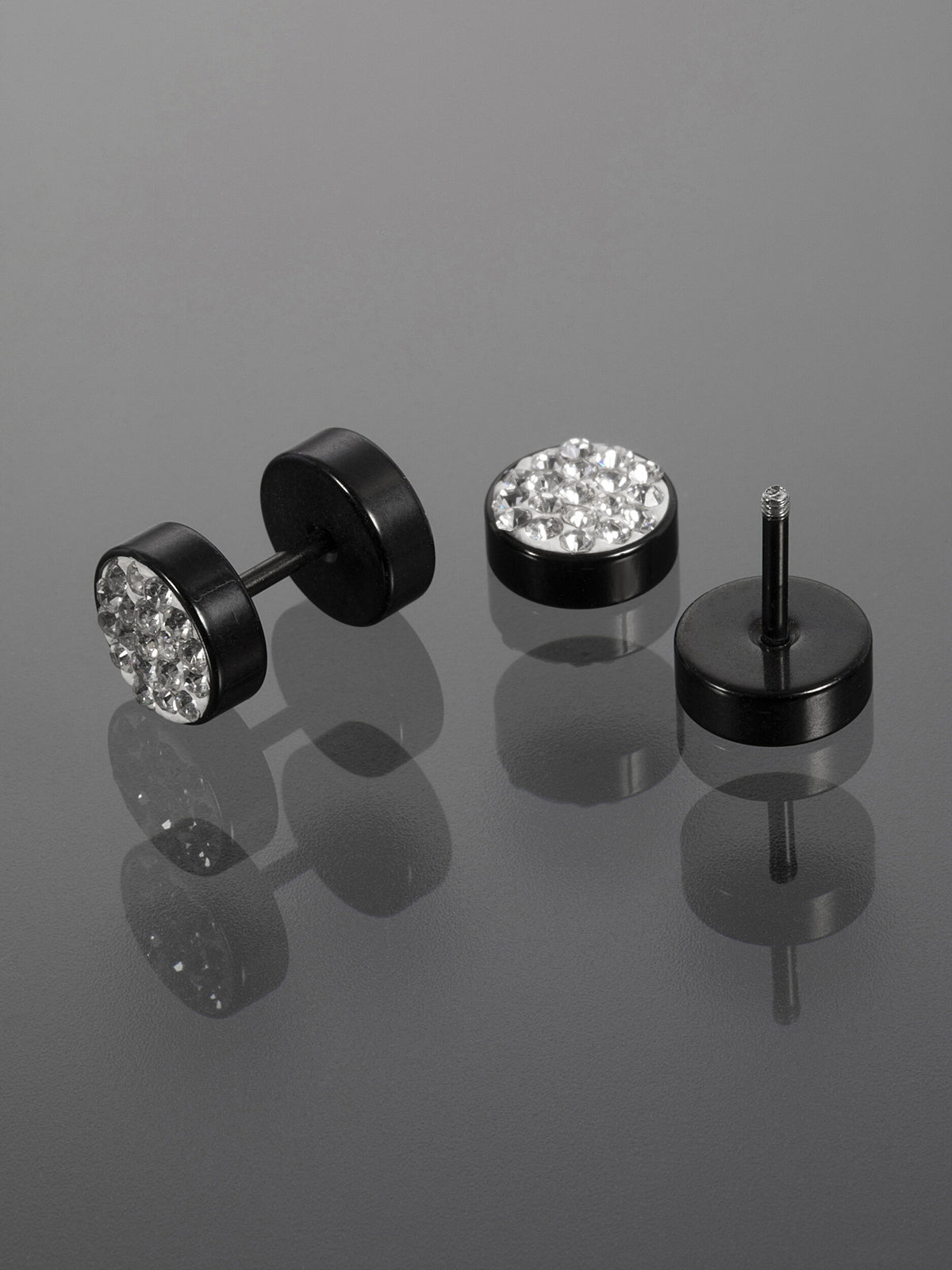 Náušnice z chirurgické oceli -  falešný plug s krystalky  NE2383-0102