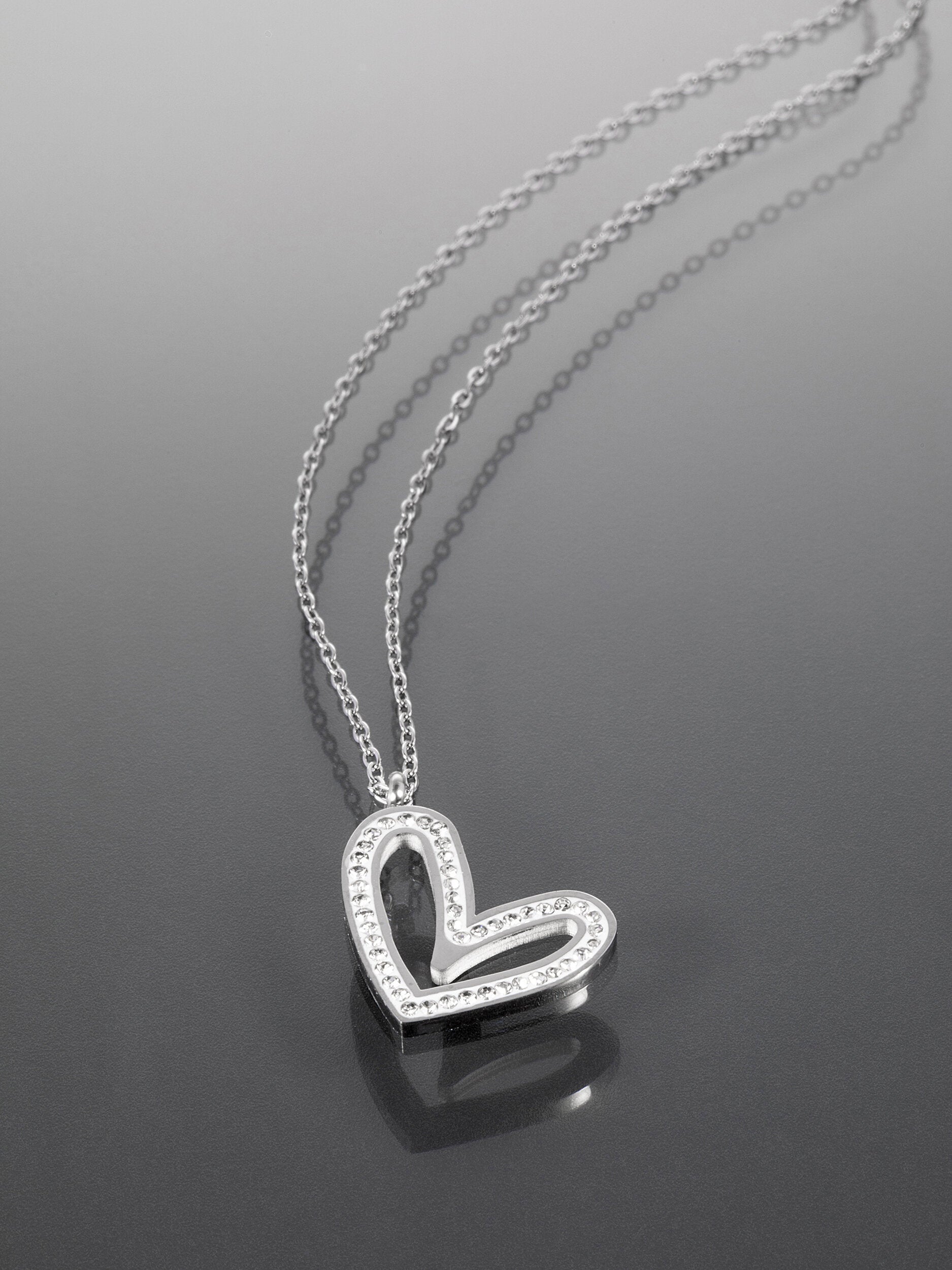 Elegantní náhrdelník z chirurgické oceli, stylizované srdce s kamínky NK1540-0112