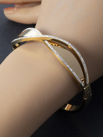 Elegantní náramek z chirurgické oceli s krystalky zlatá NM3024-0114