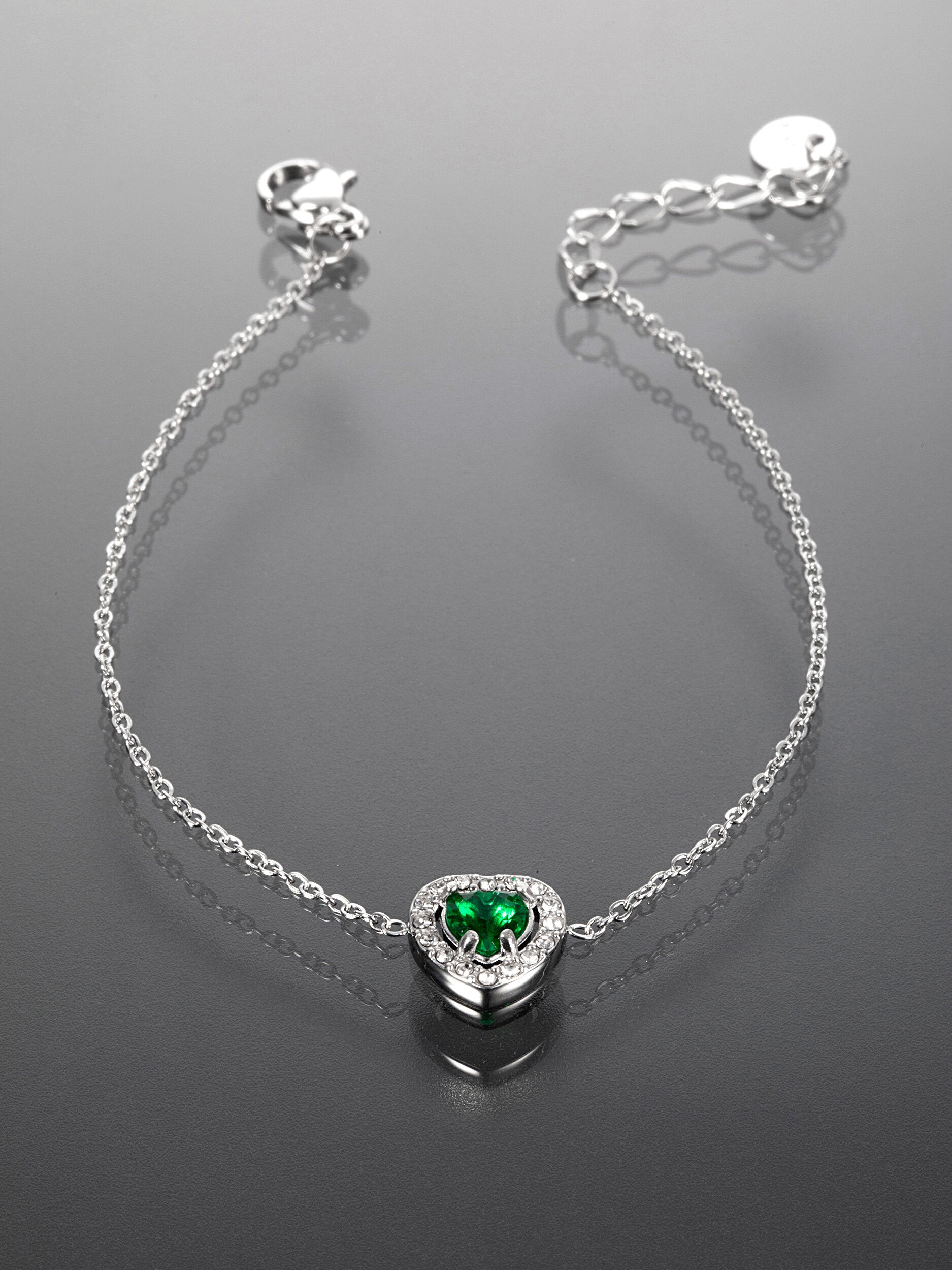 Náramek z chirurgické oceli zelené srdce NM3038-0112