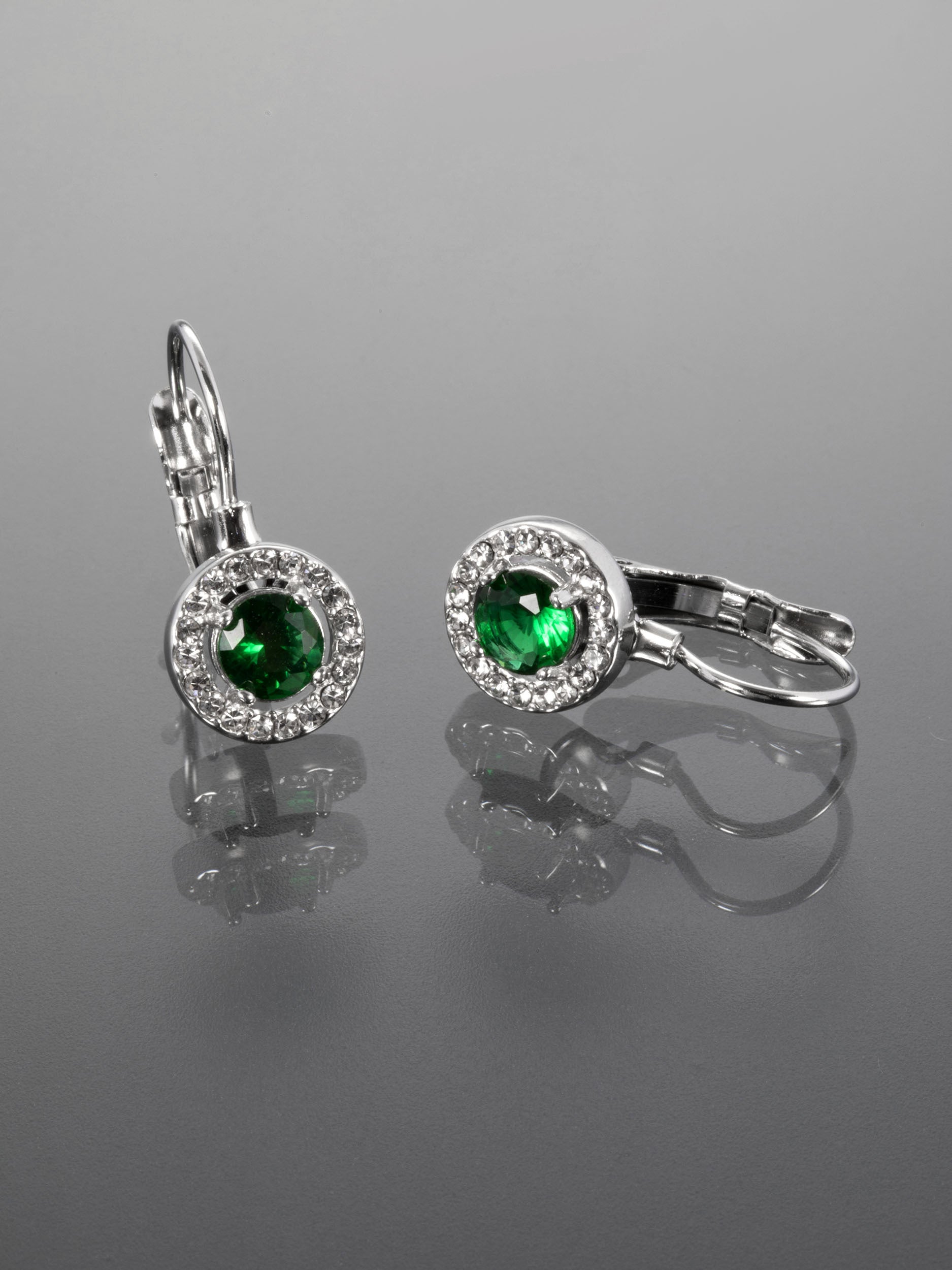 Elegantní náušnice z chirurgické oceli se zeleným krystalem NE2820-0112