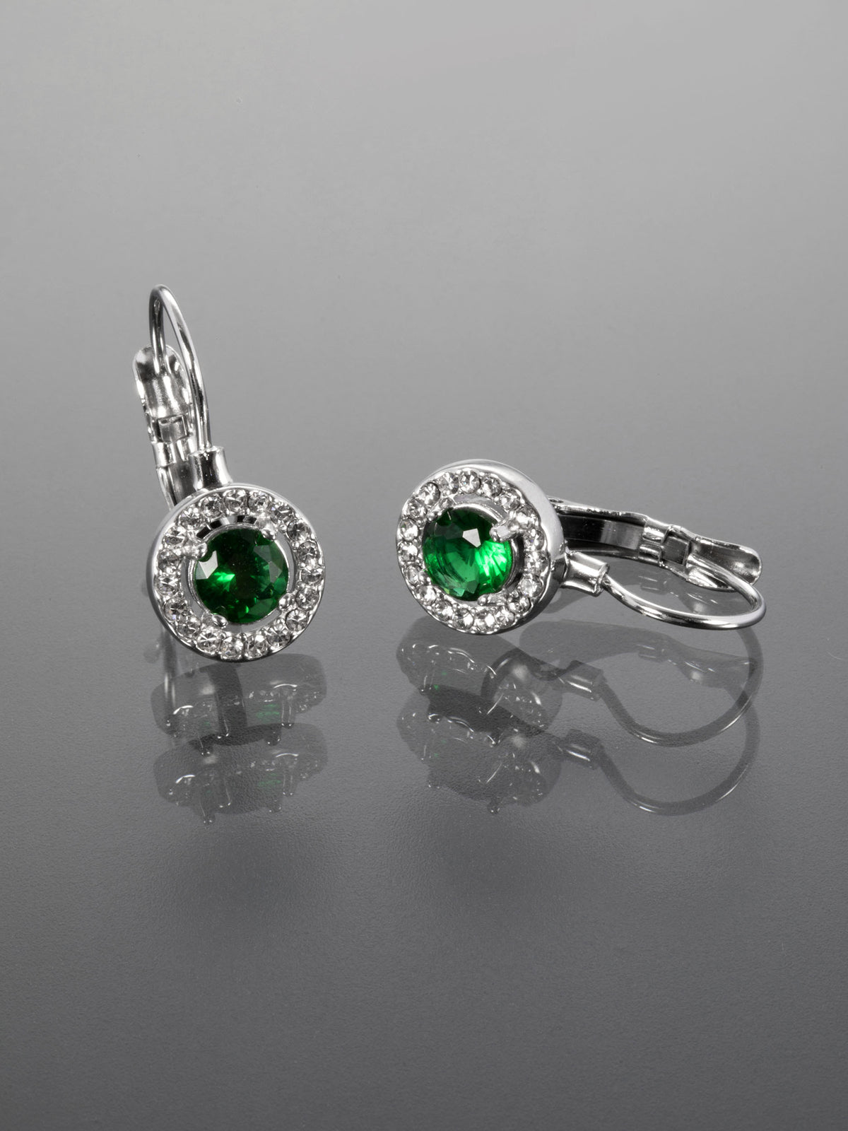 Elegantní náušnice z chirurgické oceli se zeleným krystalem NE2820-0112