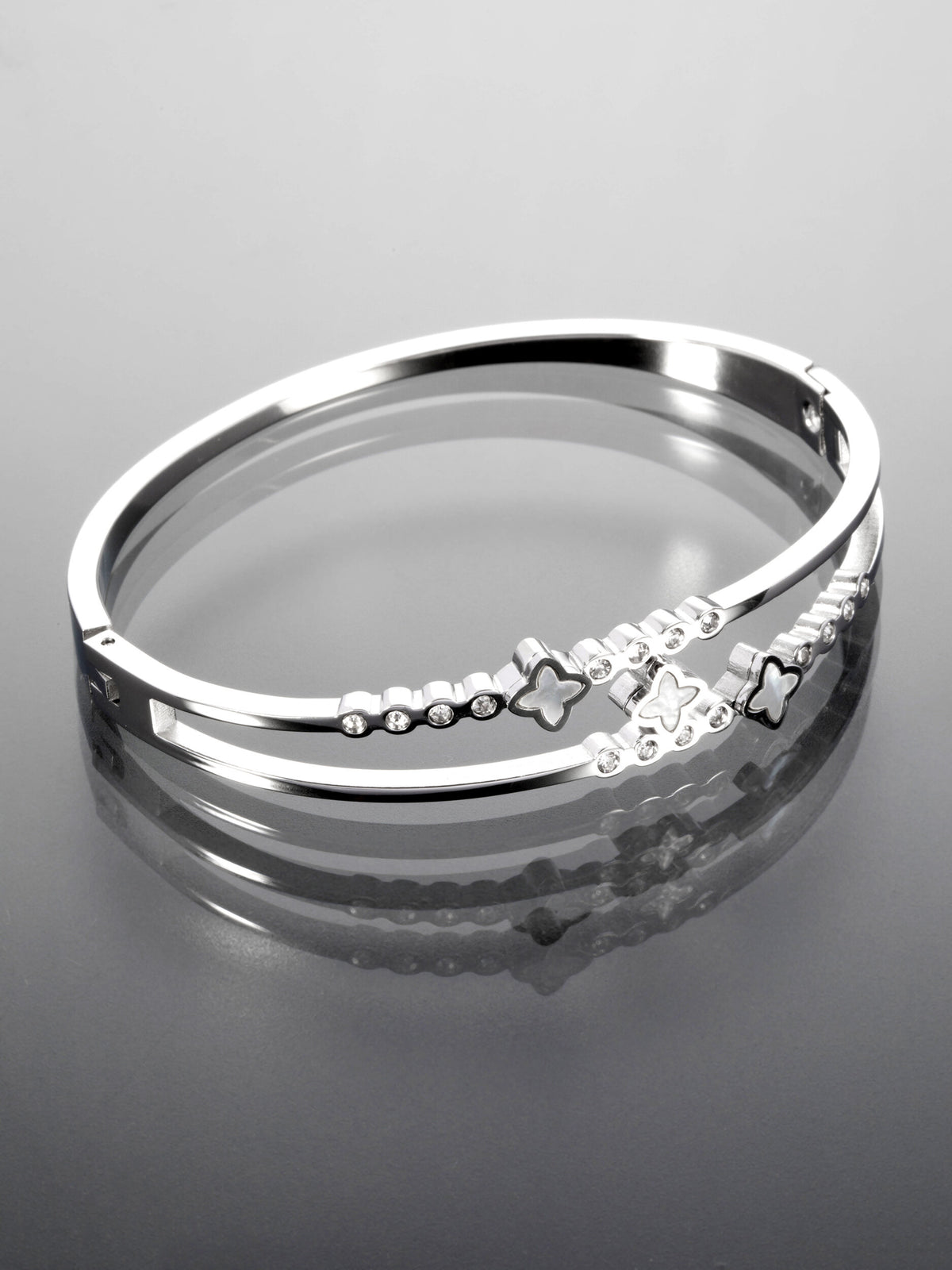 Elegantní náramek z chirurgické oceli s krystaly a perletí NM3076-0112