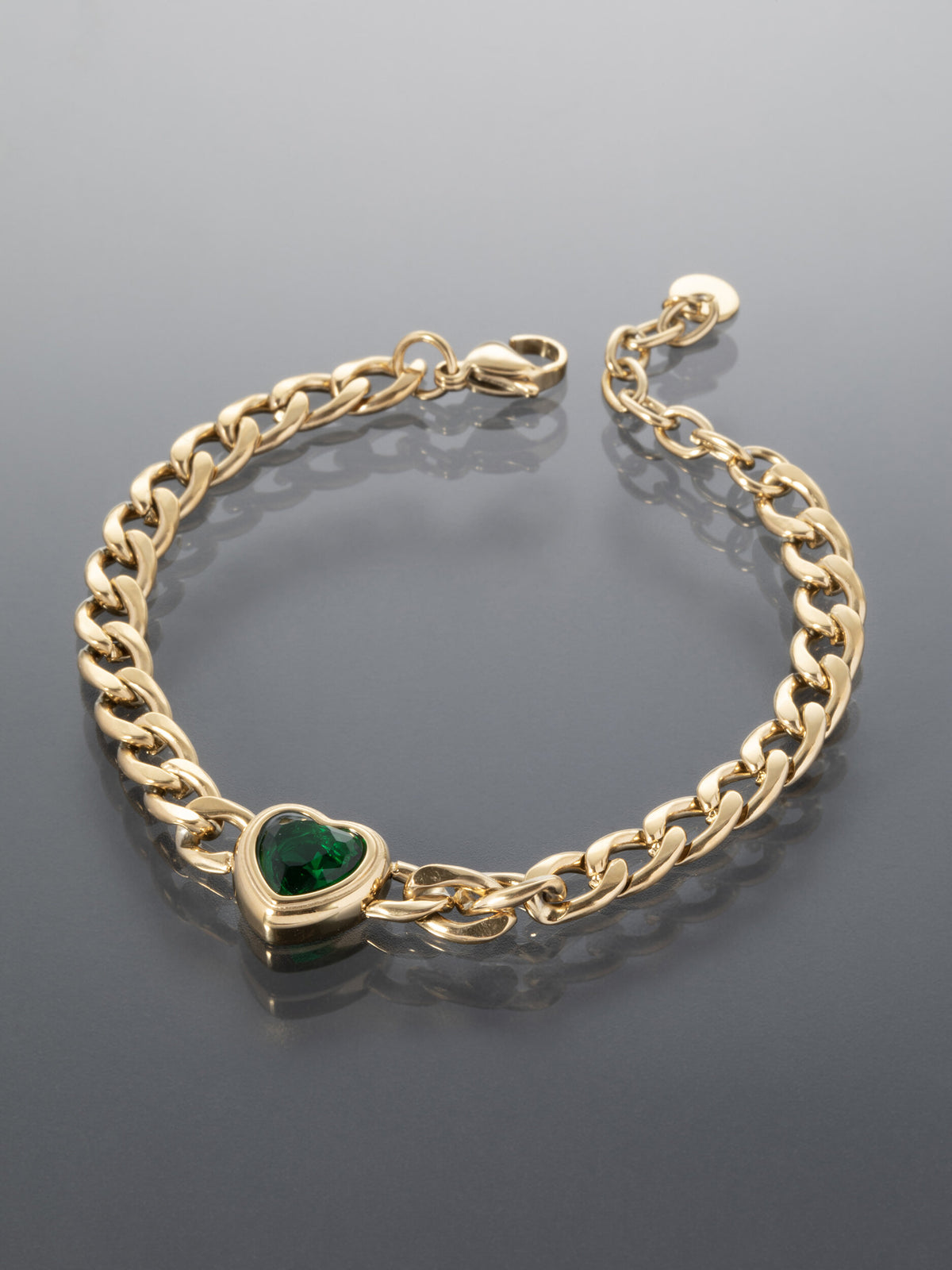 Náramek z chirurgické oceli se zeleným srdcem zlatá NM3090-0114