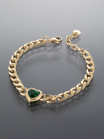 Náramek z chirurgické oceli se zeleným srdcem zlatá NM3090-0114