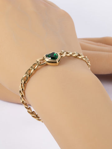 Náramek z chirurgické oceli se zeleným srdcem zlatá NM3090-0114