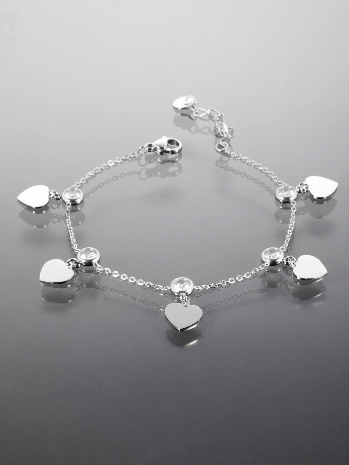 Náramek z chirurgické oceli se srdíčky a krystalky NM3084-0112