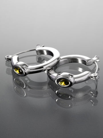 Náušnice kruhy z chirurgické oceli s oválným zeleným zirkonem NE2967-0112