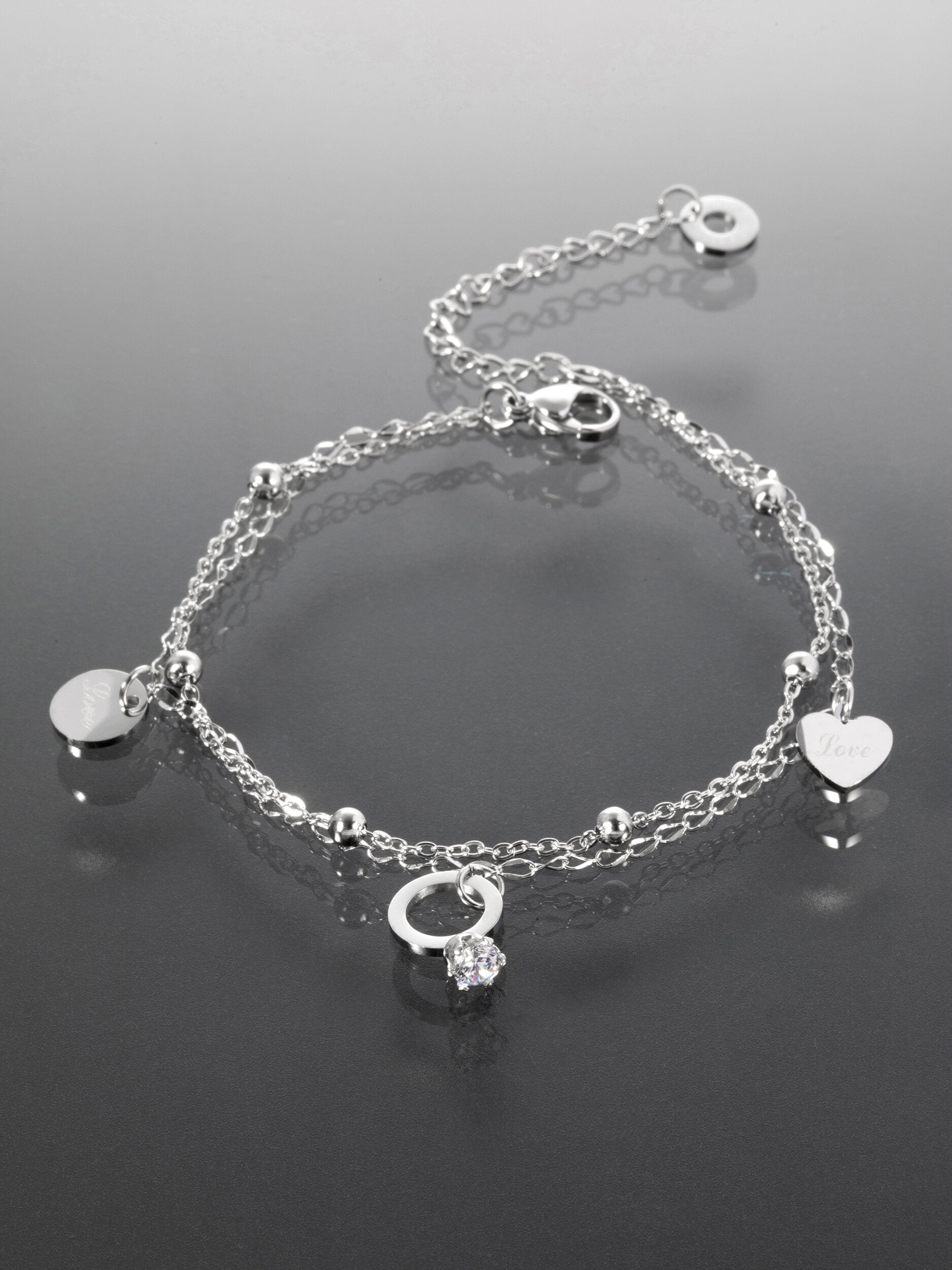 Náramek z chirurgické oceli se srdíčky  NM3139-0112