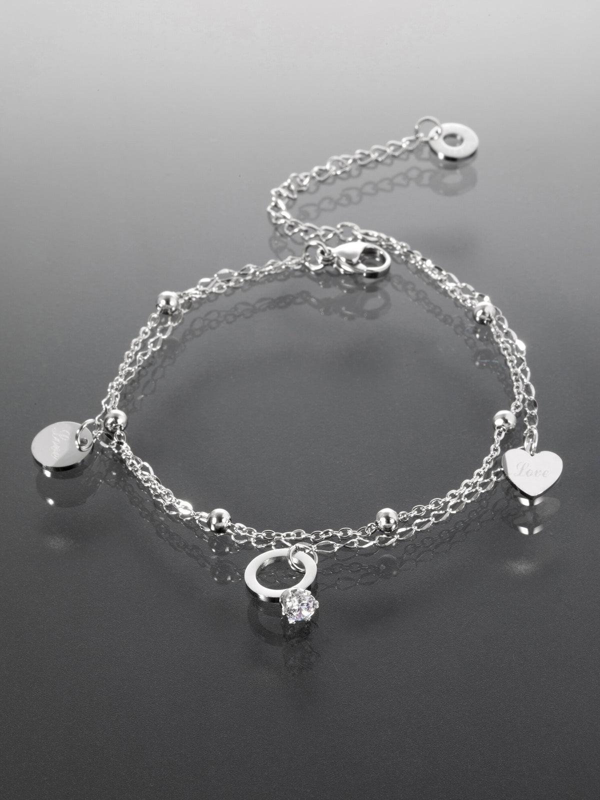 Náramek z chirurgické oceli se srdíčky  NM3139-0112