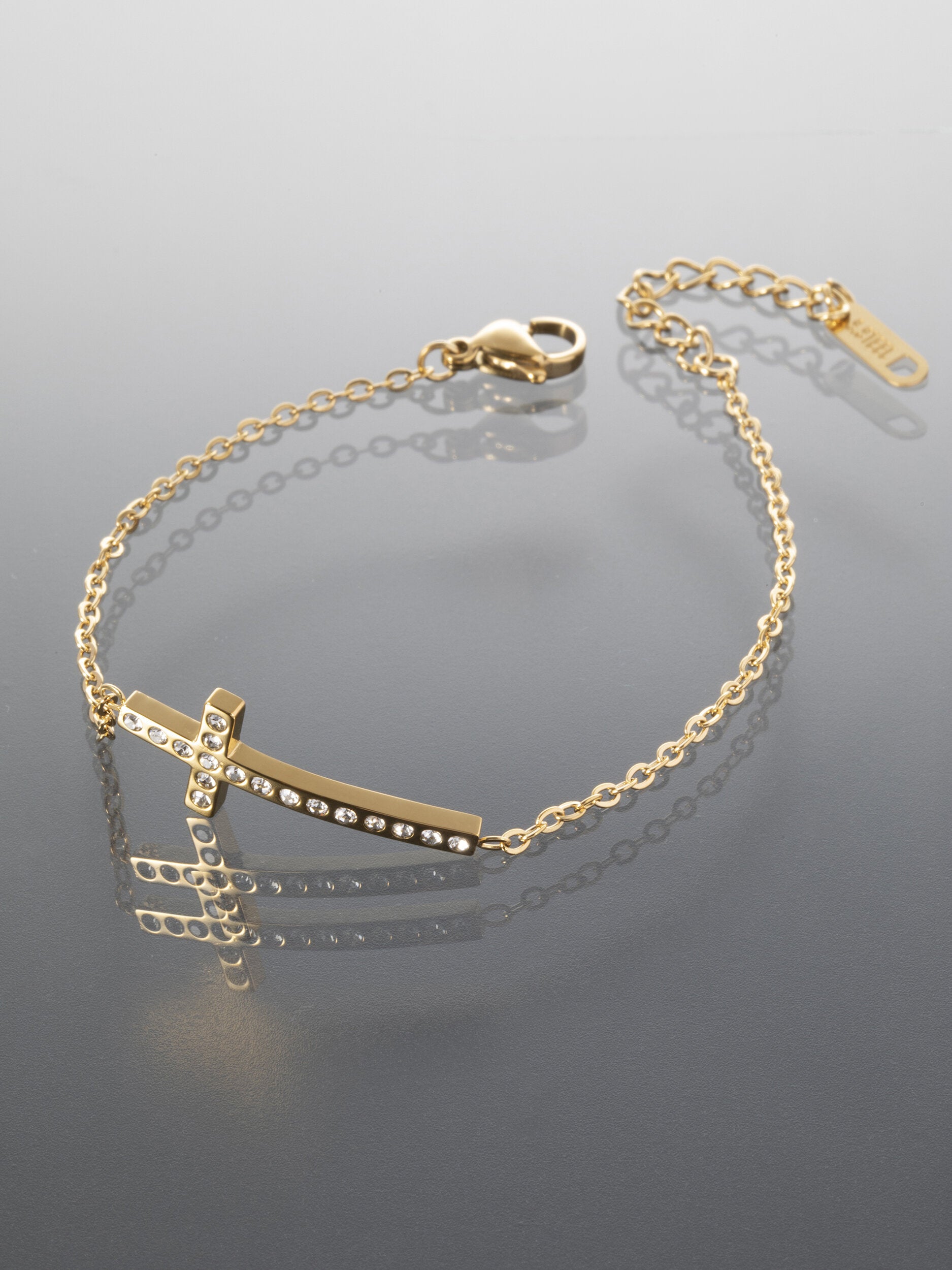 Náramek z chirurgické oceli s křížkem zlatá NM3140-0114