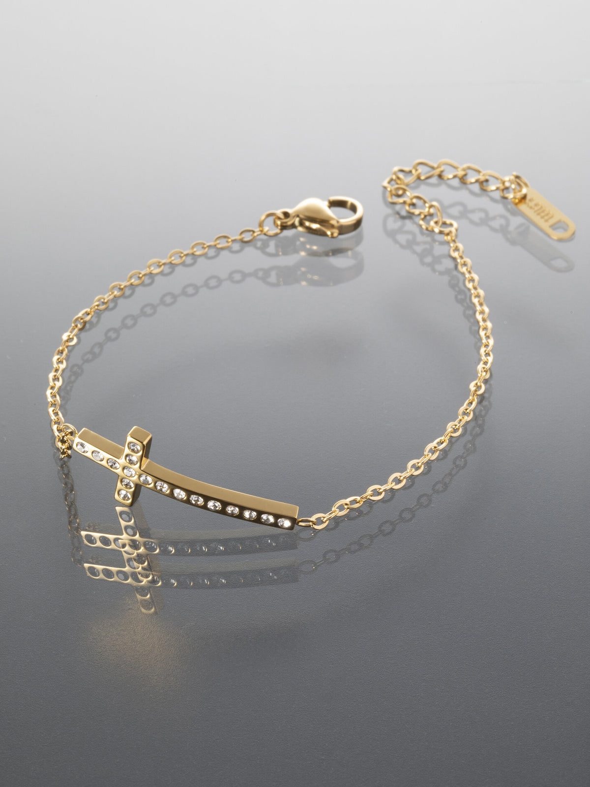 Náramek z chirurgické oceli s křížkem zlatá NM3140-0114