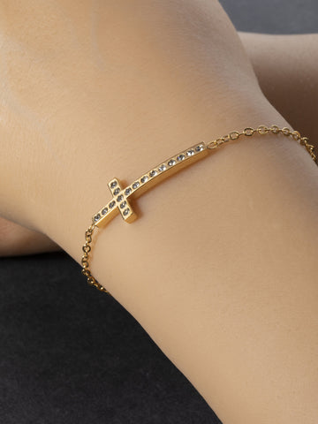 Náramek z chirurgické oceli s křížkem zlatá NM3140-0114