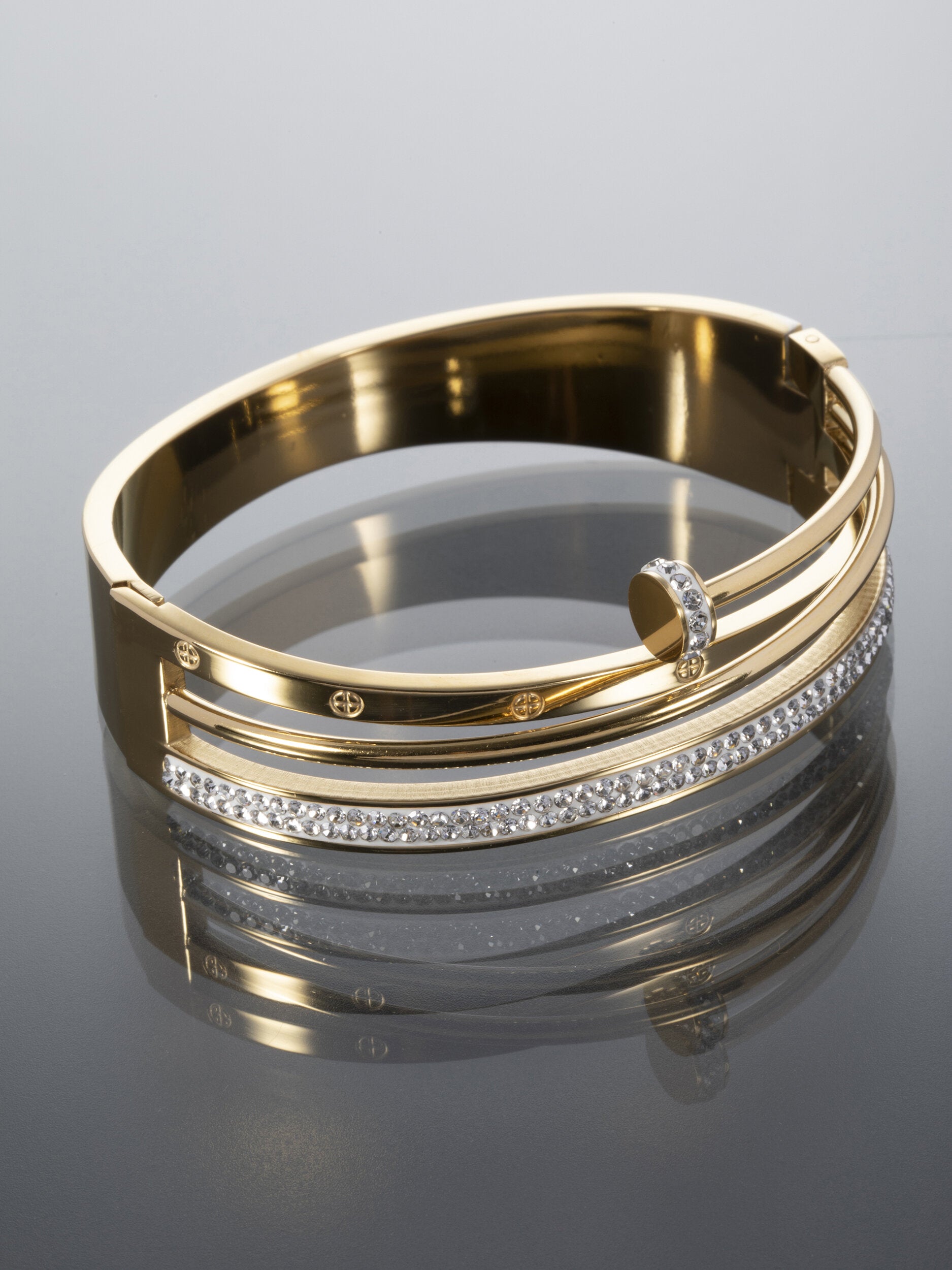 Extravagantní náramek z chirurgické oceli s krystalky zlatá NM3123-0114