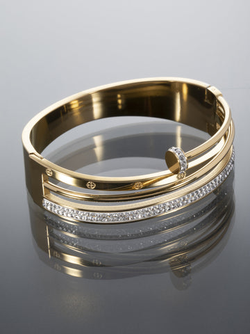 Extravagantní náramek z chirurgické oceli s krystalky zlatá NM3123-0114