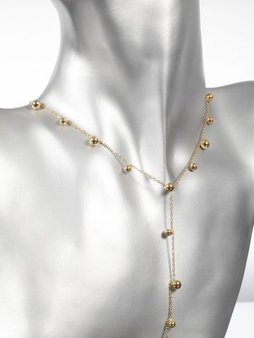 Náhrdelník z chirurgické oceli zlaté barvy s kuličkami NK1754-0114