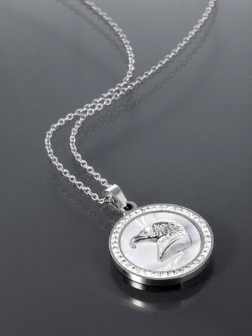 Náhrdelník z chirurgické oceli s orlem v perleti s krystalky NK1749-0112