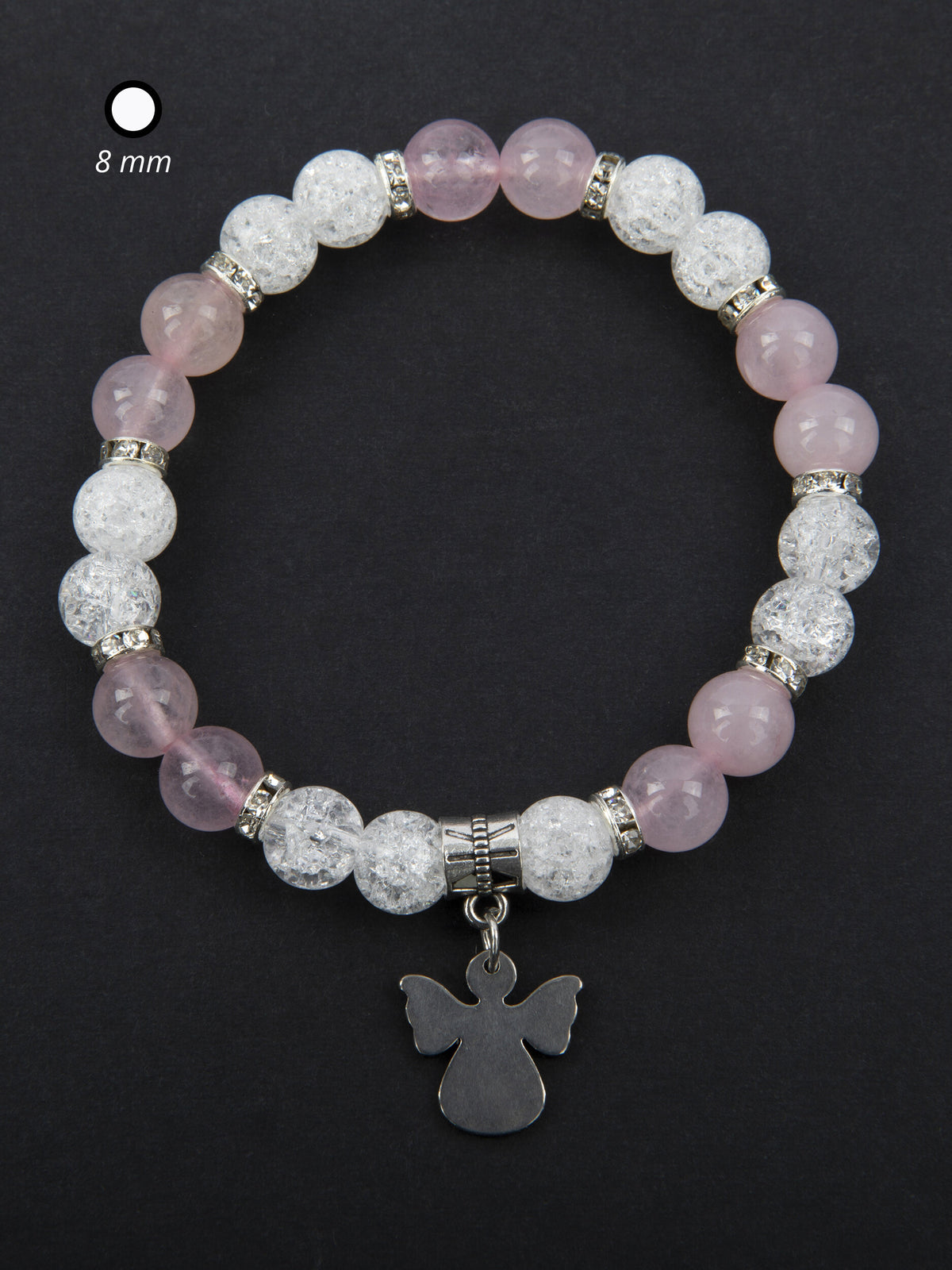 Krásný náramek z křišťálu a růženínu s přívěskem andílka NM3151-1606