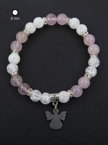 Krásný náramek z křišťálu a růženínu s přívěskem andílka NM3151-1606