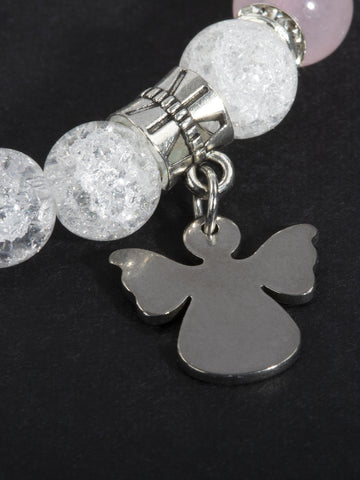 Krásný náramek z křišťálu a růženínu s přívěskem andílka NM3151-1606