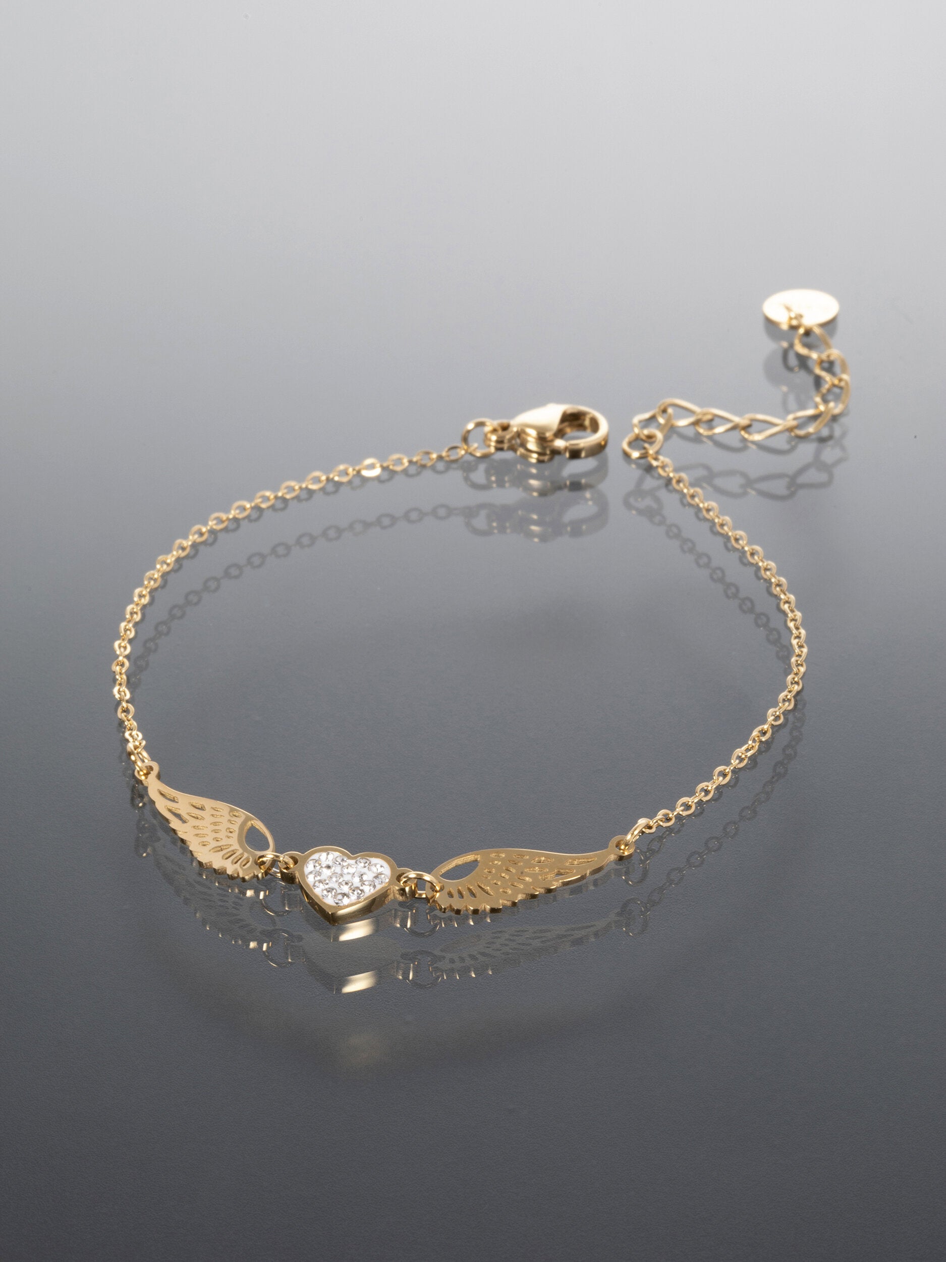 Náramek z chirurgické oceli s srdíčko s andělskými křídly NM3184-0114