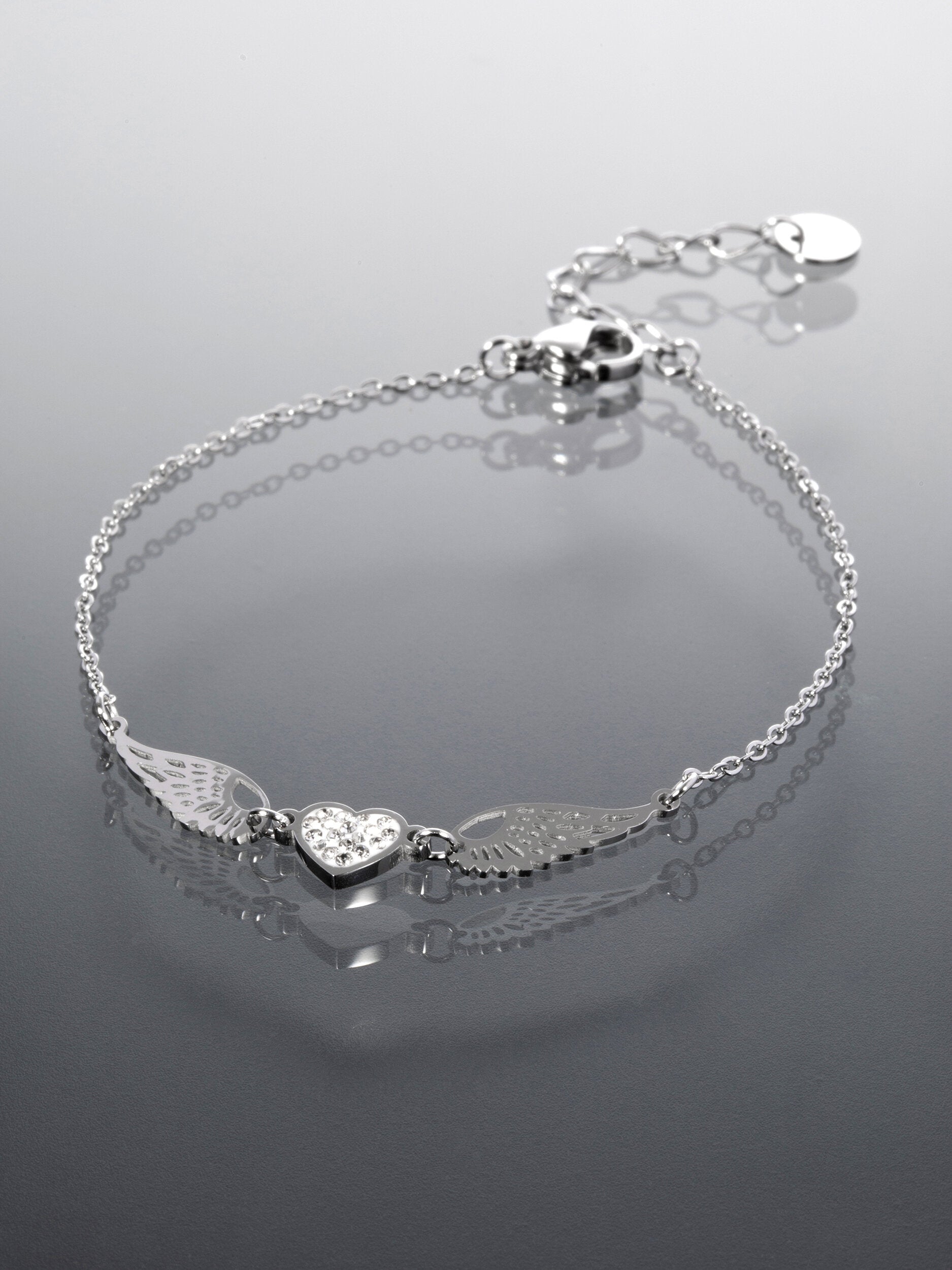 Náramek z chirurgické oceli s srdíčko s andělskými křídly NM3176-0112