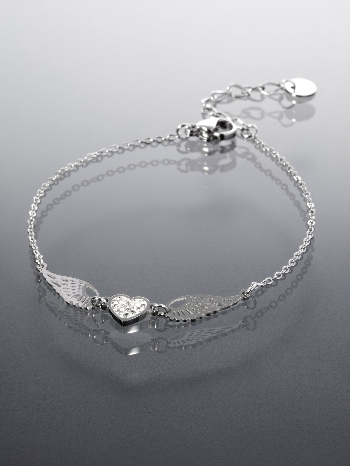 Náramek z chirurgické oceli s srdíčko s andělskými křídly NM3176-0112