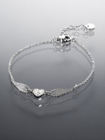 Náramek z chirurgické oceli s srdíčko s andělskými křídly NM3176-0112