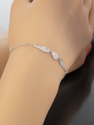 Náramek z chirurgické oceli s srdíčko s andělskými křídly NM3176-0112