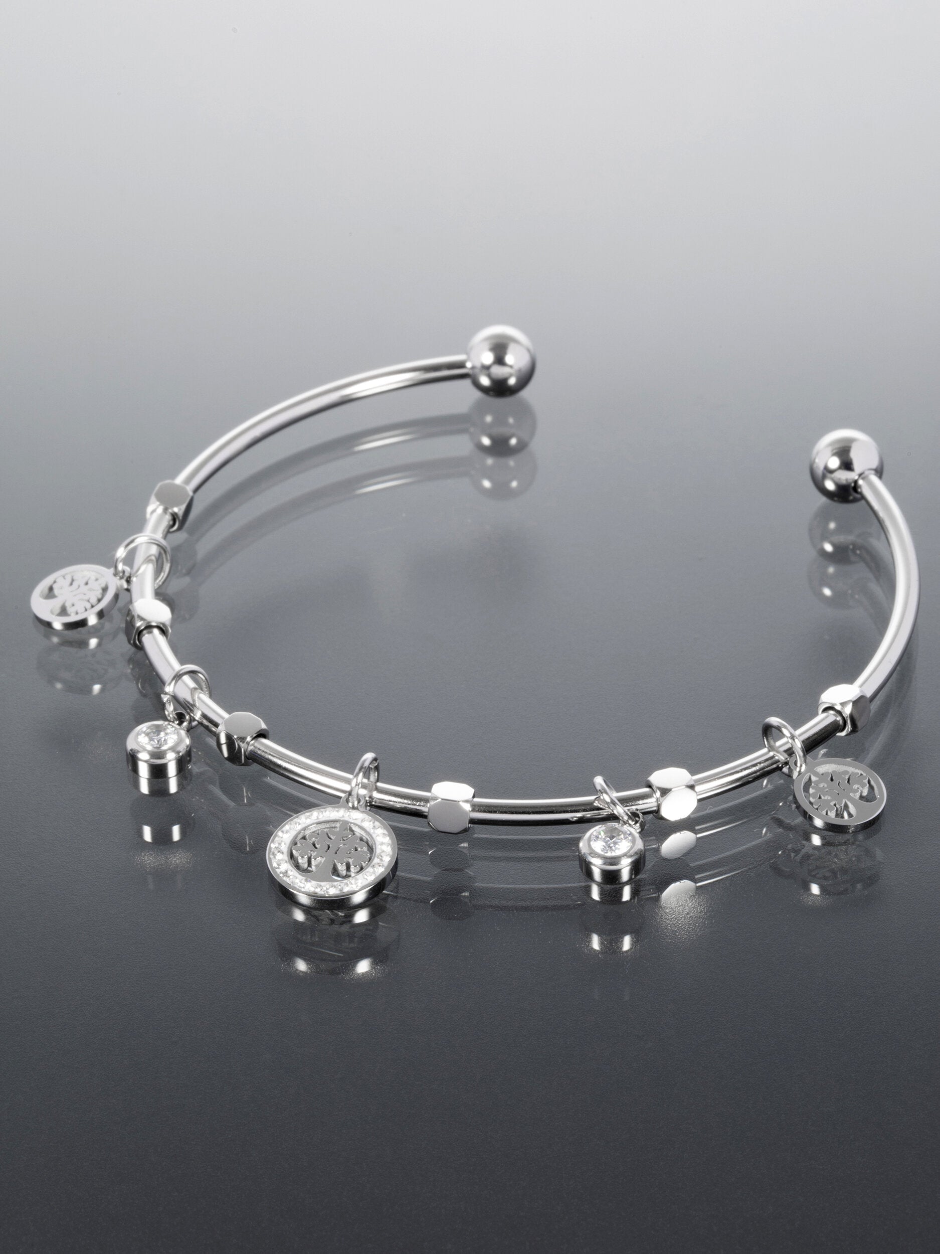 Náramek z chirurgické oceli s krystalky a stromem života NM3170-0112