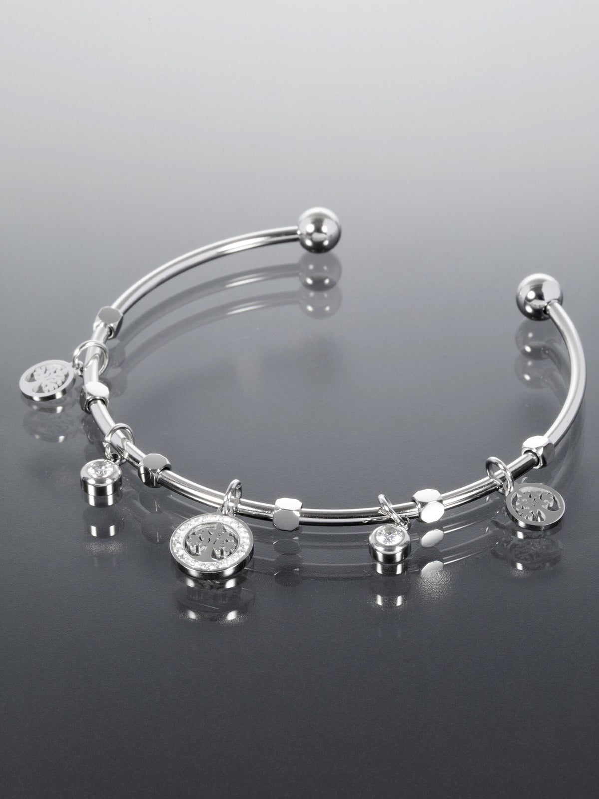 Náramek z chirurgické oceli s krystalky a stromem života NM3170-0112