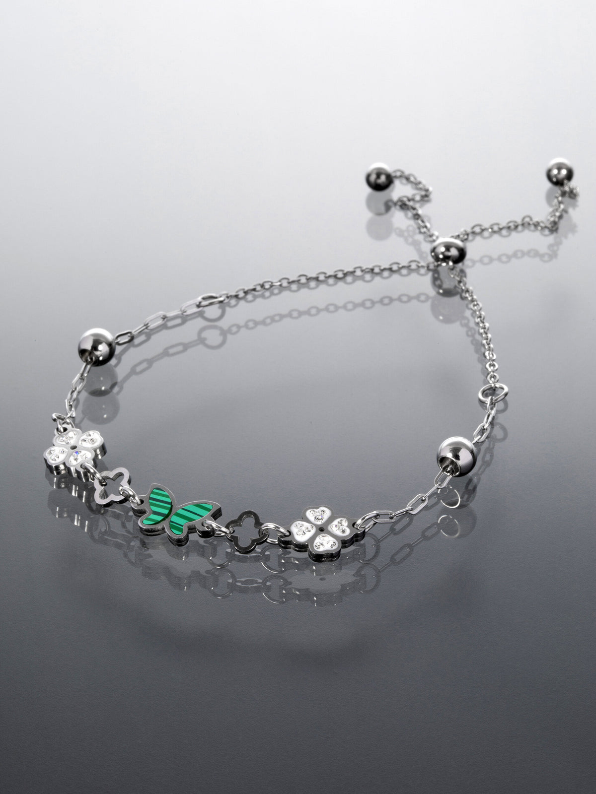 Náramek z chirurgické oceli  motýlek s čtyřlístky NM3185-0112