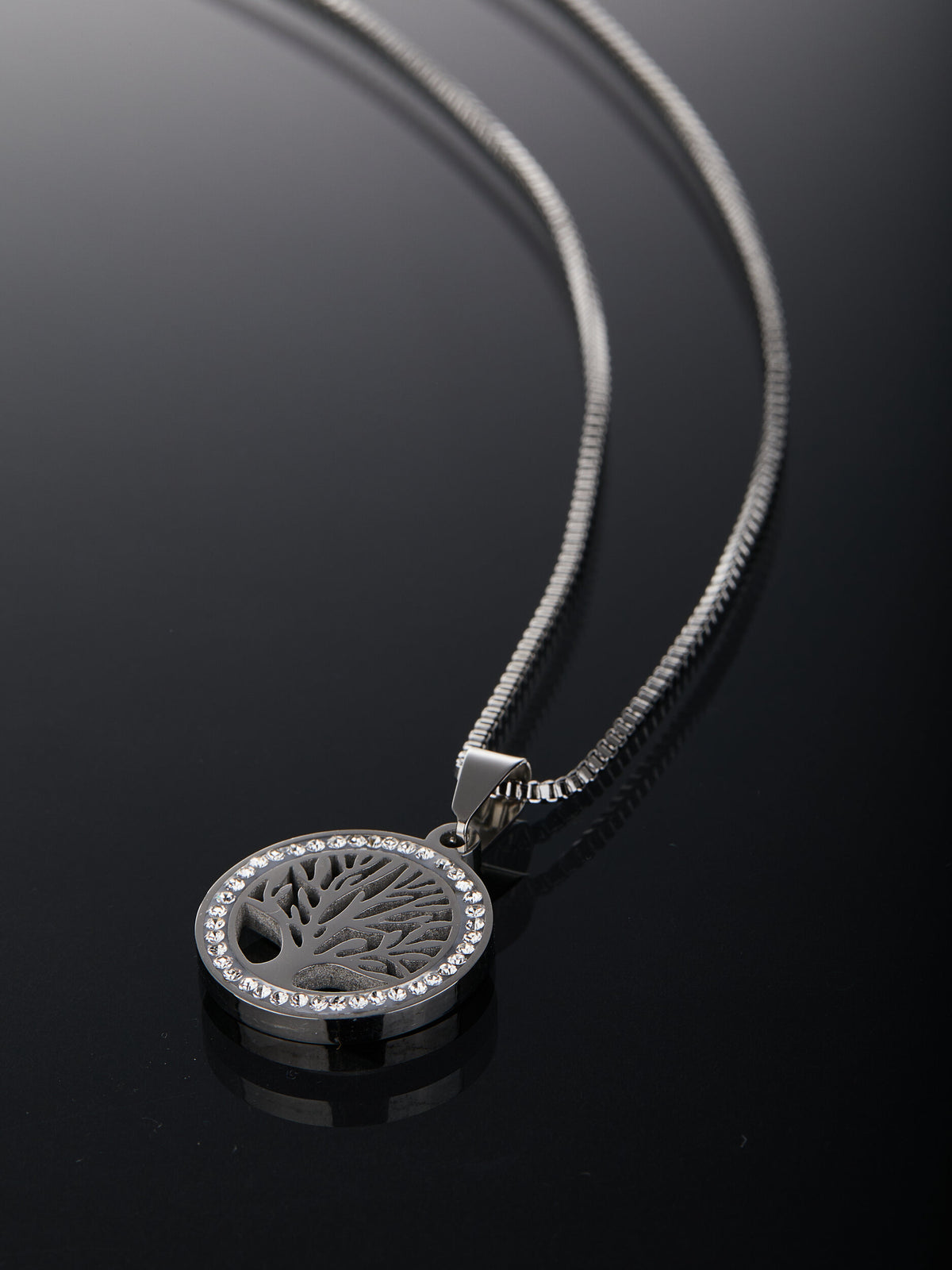 Náhrdelník z chirurgické oceli strom života s krystalky NK1761-0112