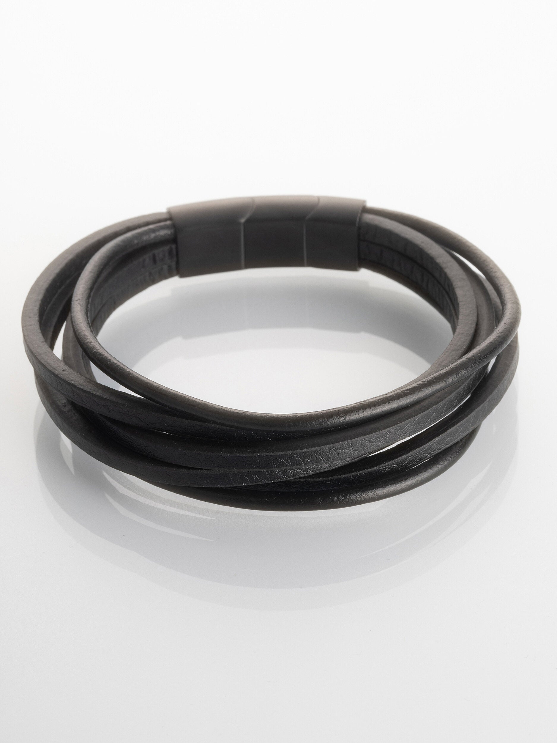 Kožený pánský náramek se zapínáním z chirurgické oceli, černá barva NM3230-0702