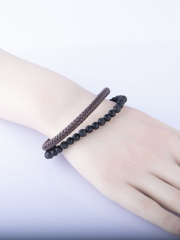 Kožený pánský náramek se zapínáním z chirurgické oceli, kombinace černá láva a tmavě hnědá kůže NM3233-0749