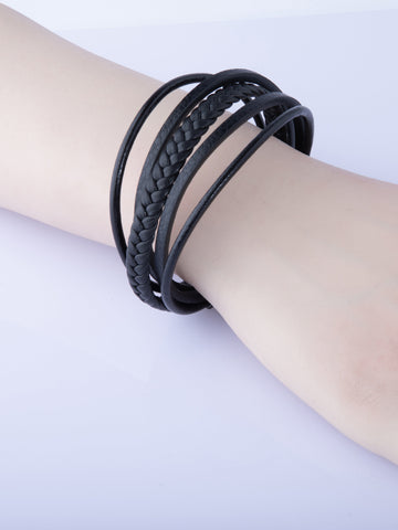 Kožený pánský náramek se zapínáním z chirurgické oceli, černý NM3227-0702